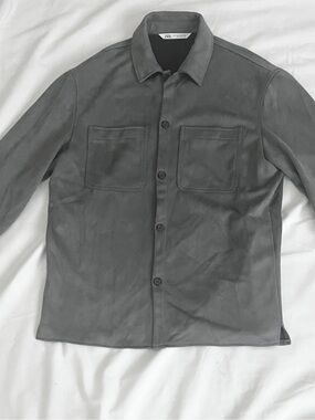 Zara Men Gray Suede Shirt Jacket